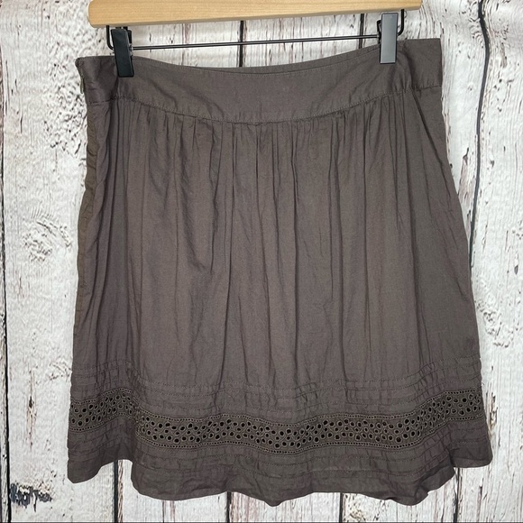 LOFT 6P Petite Dark Brown Skirt with Eyelet Detailing 100% Cotton Fully Lined - Picture 1 of 11